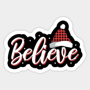 Believe I Christmas Plaid Santa Hat Sticker